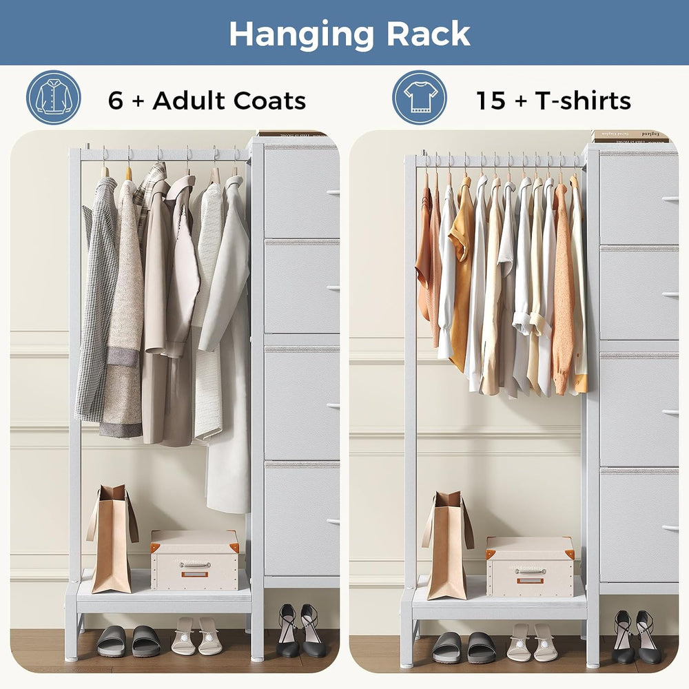 DUMOS Tall Dresser with Hanging Rack, 4 Drawer Dresser for Bedroom