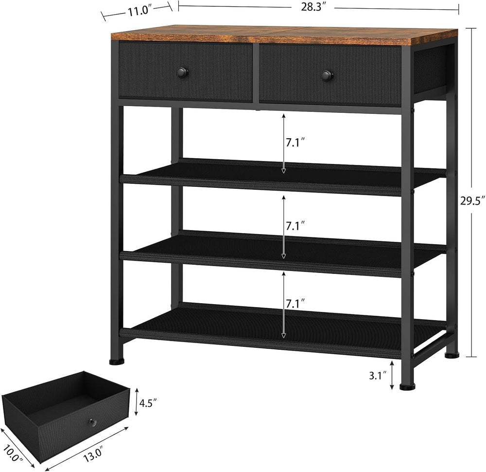 usikey Shoe Rack, 4 Tier Shoe Storage Organizer with 2 Drawers, Metal Shoe Sh...