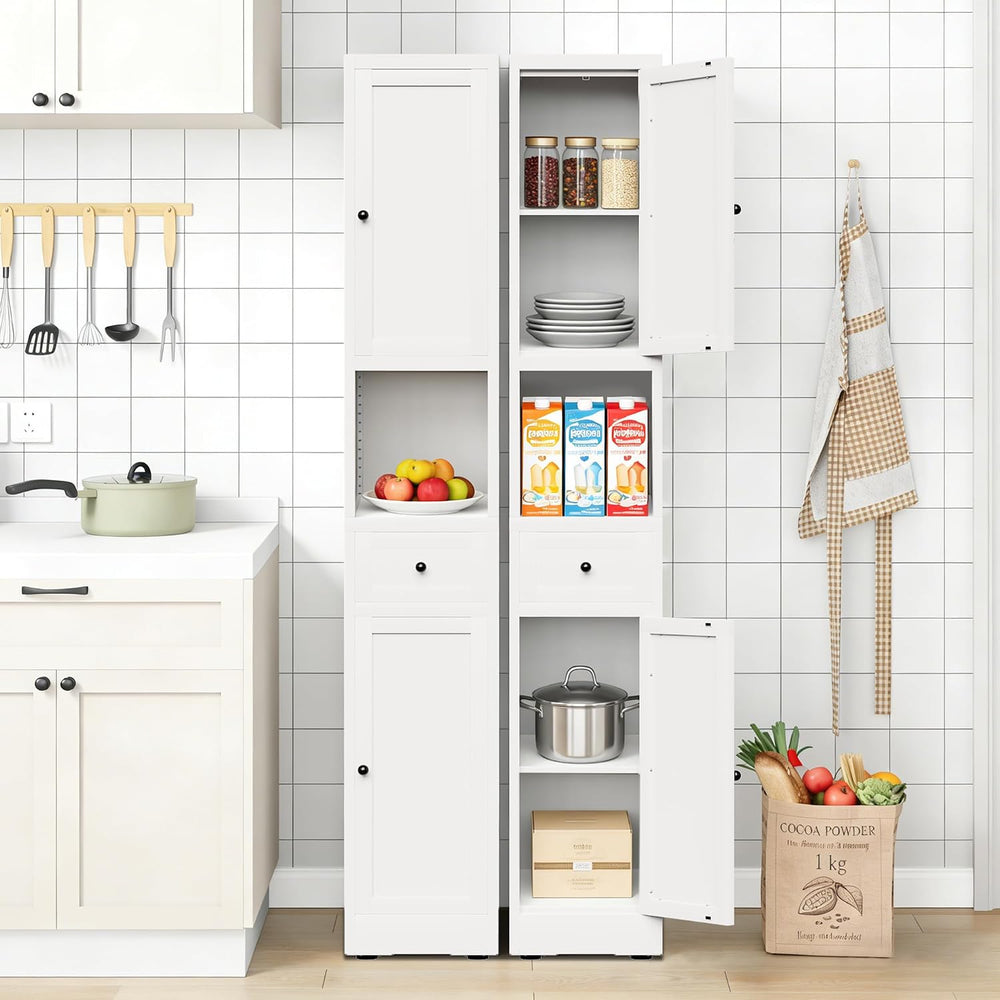 71" Tall Bathroom Storage Cabinet, Slim Corner Cabinet with 2 Doors, White