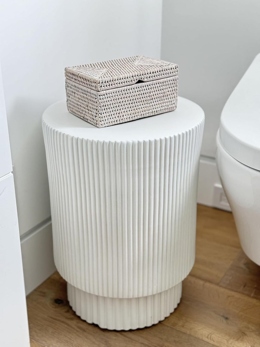 Kouboo La Jolla Rattan Storage Box, Toilet Roll Holder, White Wash