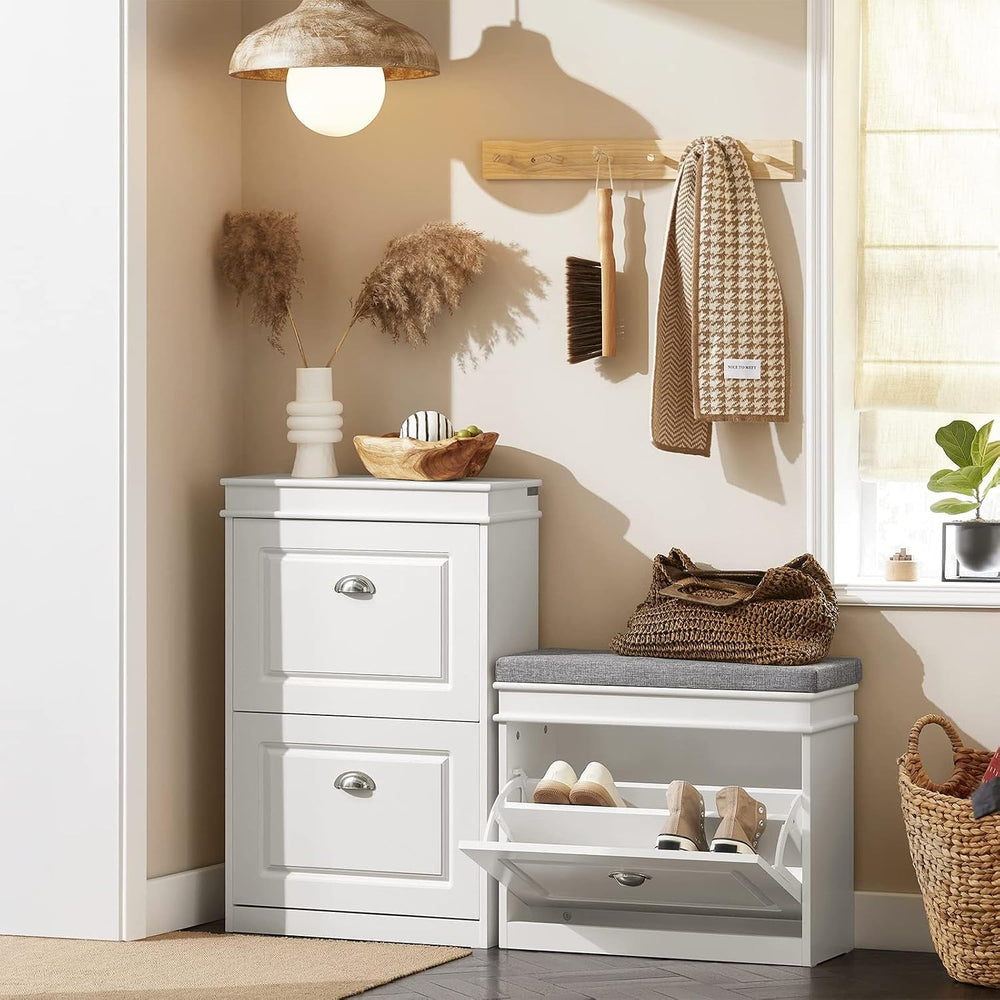 SoBuy Tiny Shoe Storage Bench, Narrow Shoe Cabinet for Entryway, Small Shoe R...