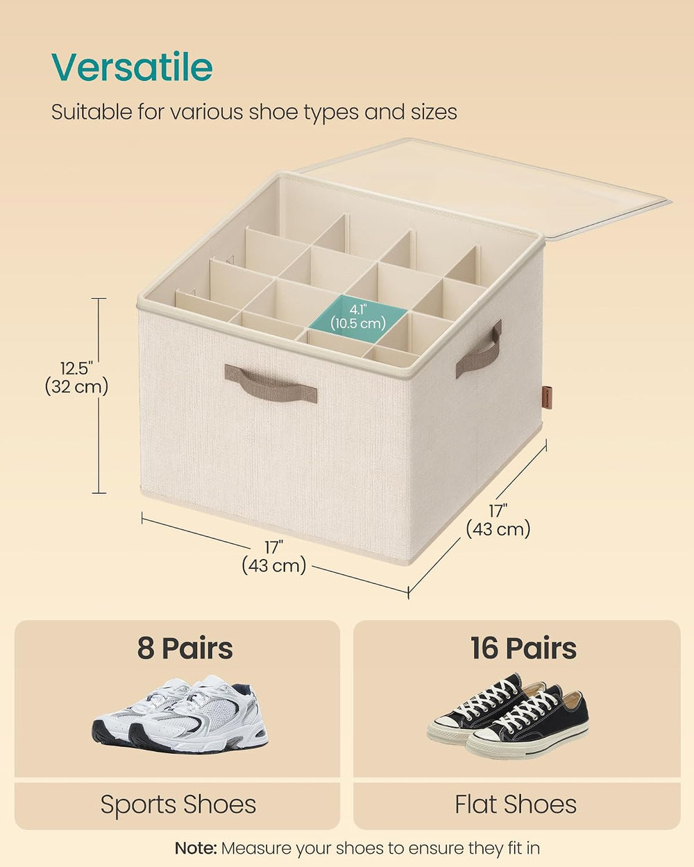 SONGMICS Shoe Organizer for Closet, 2 Pack Fabric Bins, Fits up to 32 Pairs