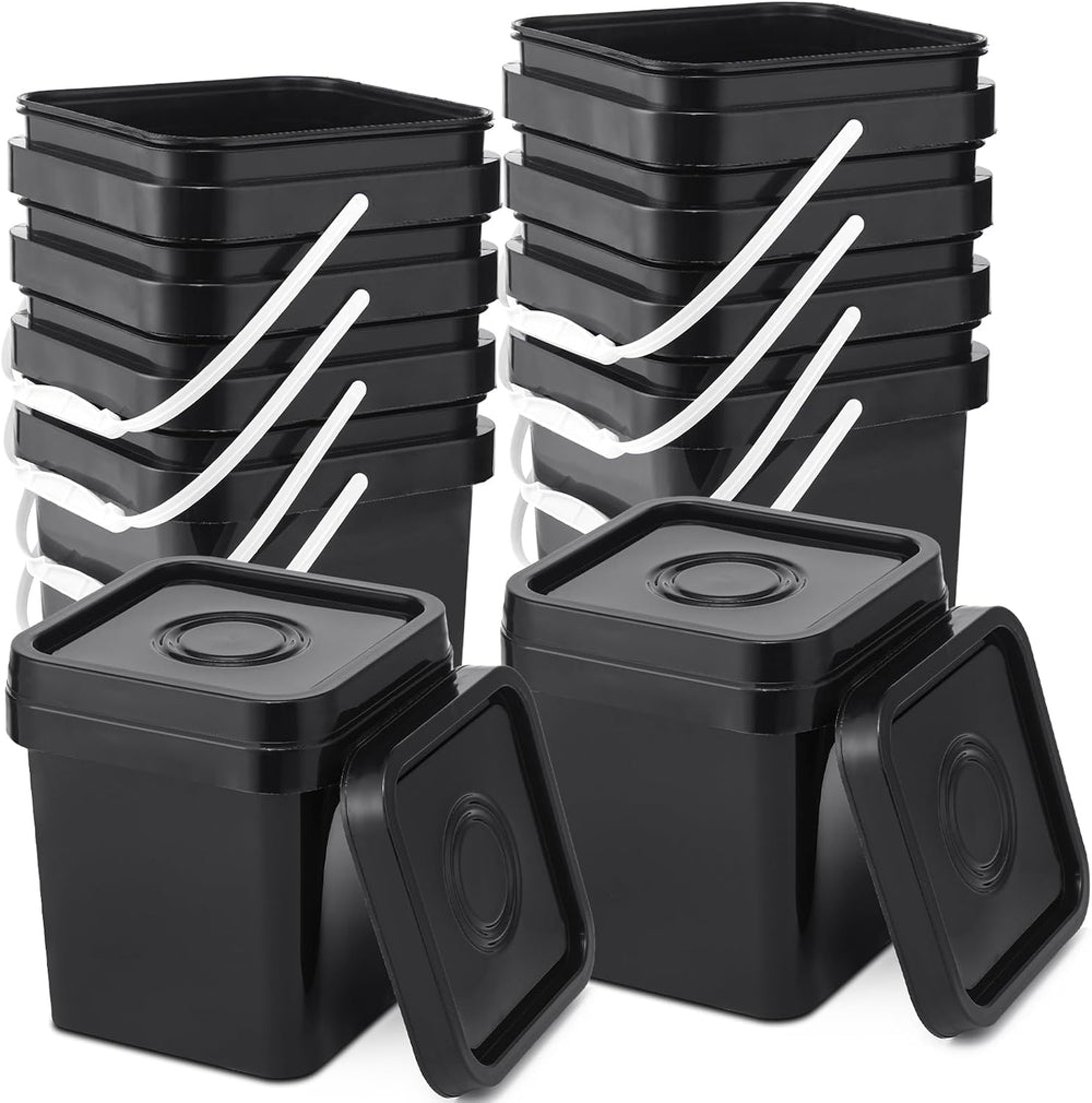 Suzile 10 Pcs Food Grade Square Bucket with Lid 1 Gallon Plastic Bucket 4.5L ...