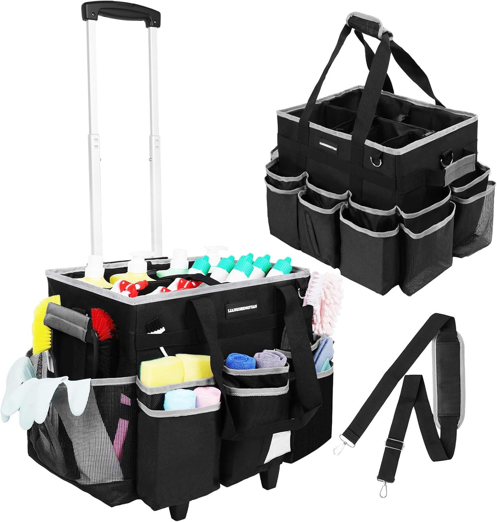 Large Rolling Cleaning Caddy Bag, Cleaning Caddy with Wheels with Detachable ...