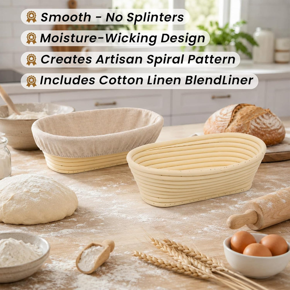 10 in Banneton Bread Proofing Basket, 5 Pack Oval Sourdough Banneton Basket w...