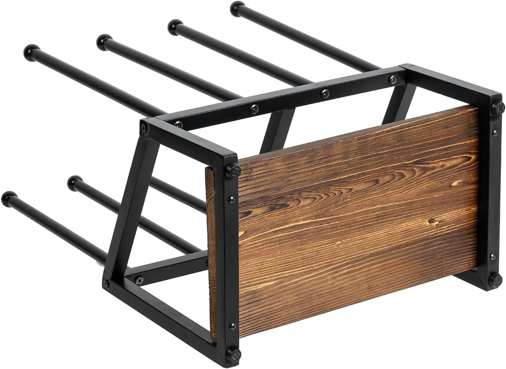 MyGift Industrial Metal & Burnt Wood 4-Pair Boot Rack with Shoe Shelf - F...