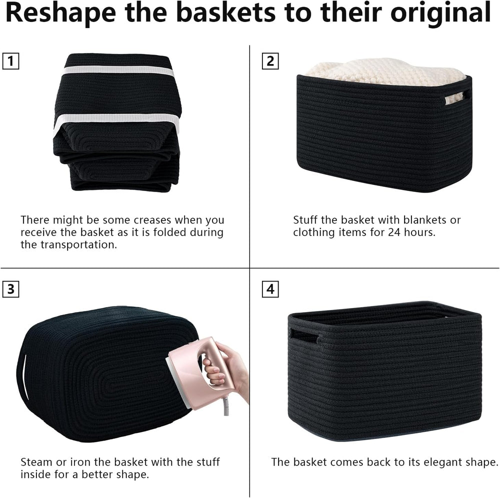 OIAHOMY 4 Pack Storage Baskets for Organizing 24L Cube Storage Bins Black