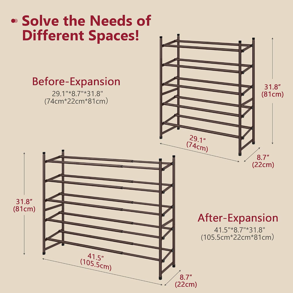 Tajsoon Expandable Shoe Rack for Closet 5 Tier, 28“-41“Stackable, Bronze