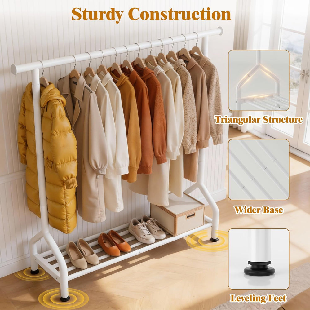 EAGMAK Sturdy Clothing Racks with Shelf, Metal Clothes Rack with Leveling Fee...