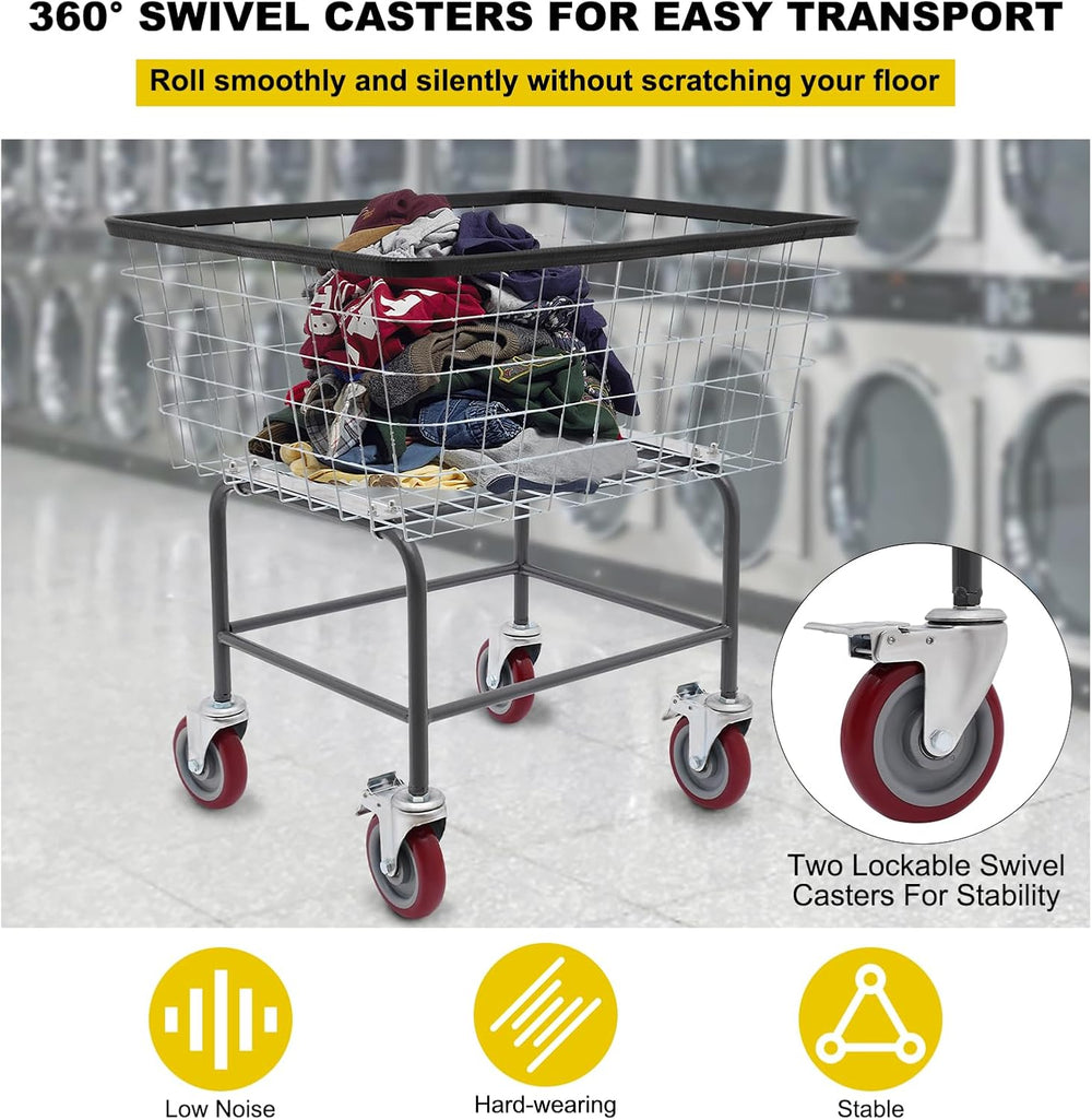 135L Wire Laundry Cart with Wheels - Heavy Duty Commercial Rolling Basket