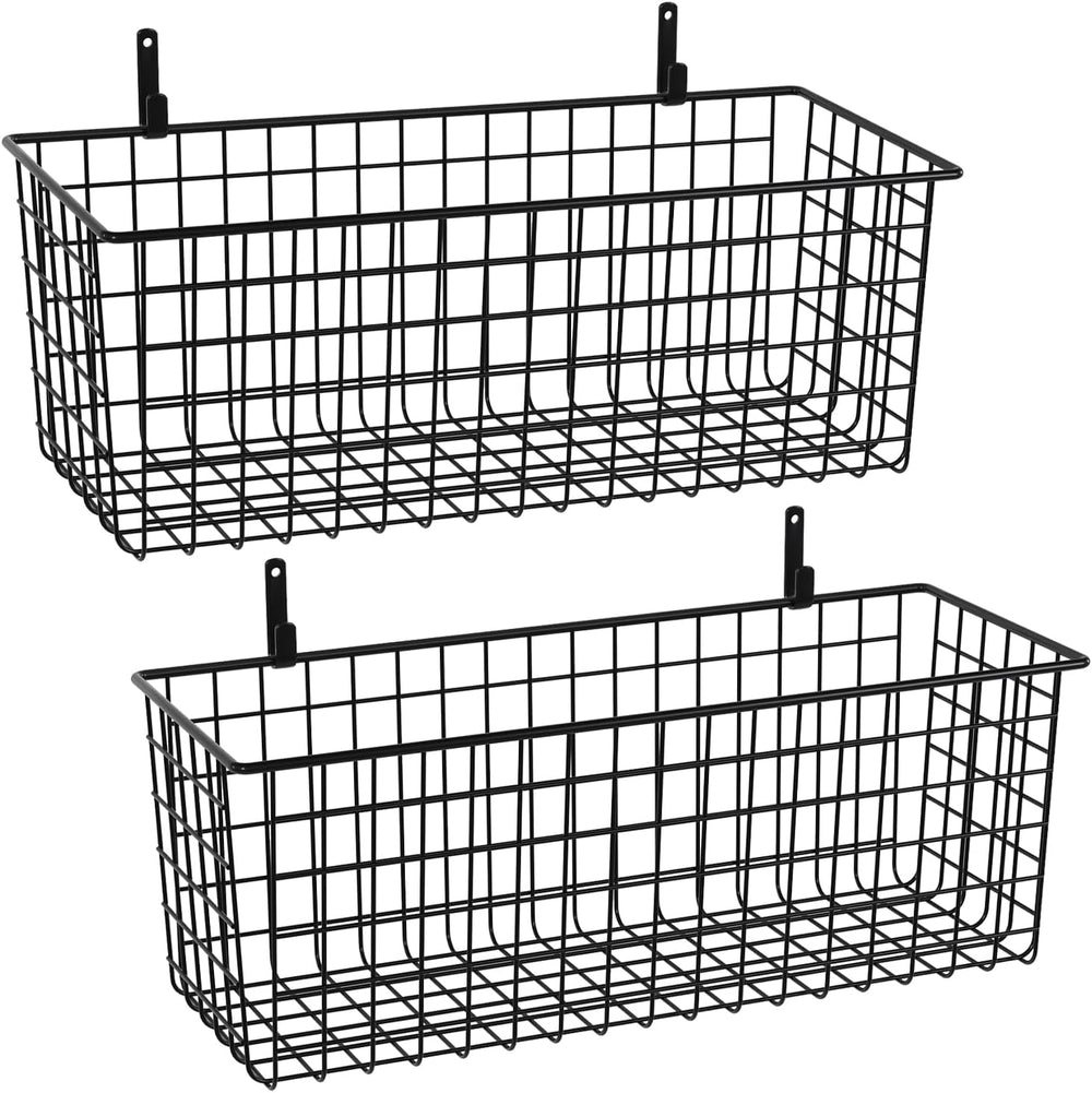 Kinlink 2 Sets Black Extra Large Hanging Wall Basket with Steel Hooks