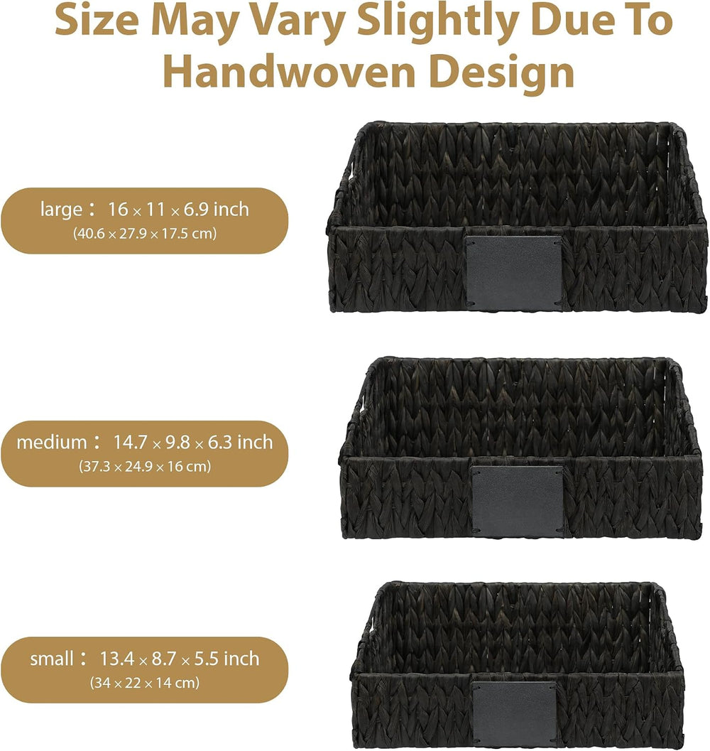 Black Pantry Baskets, Wicker Baskets for Shelves Organizing