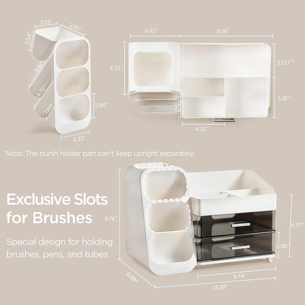 HBlife Makeup Organizer with Brush Holder for Vanity, Large Plastic Bathroom ...