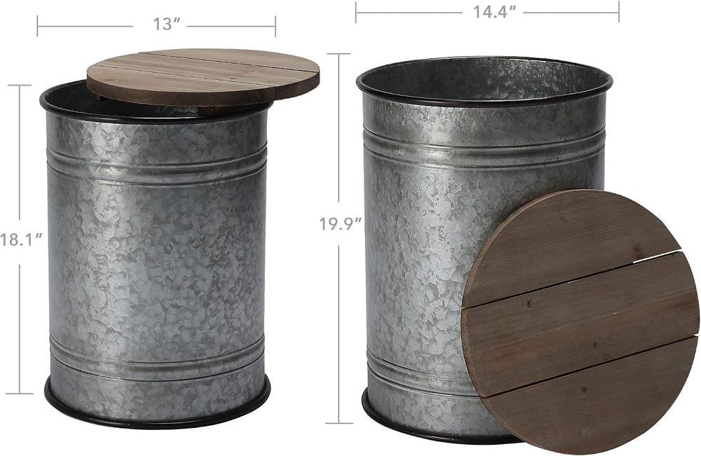 Rustic Storage Ottoman Seat Stool, Farmhouse Accent Side Table, Antique Galva...