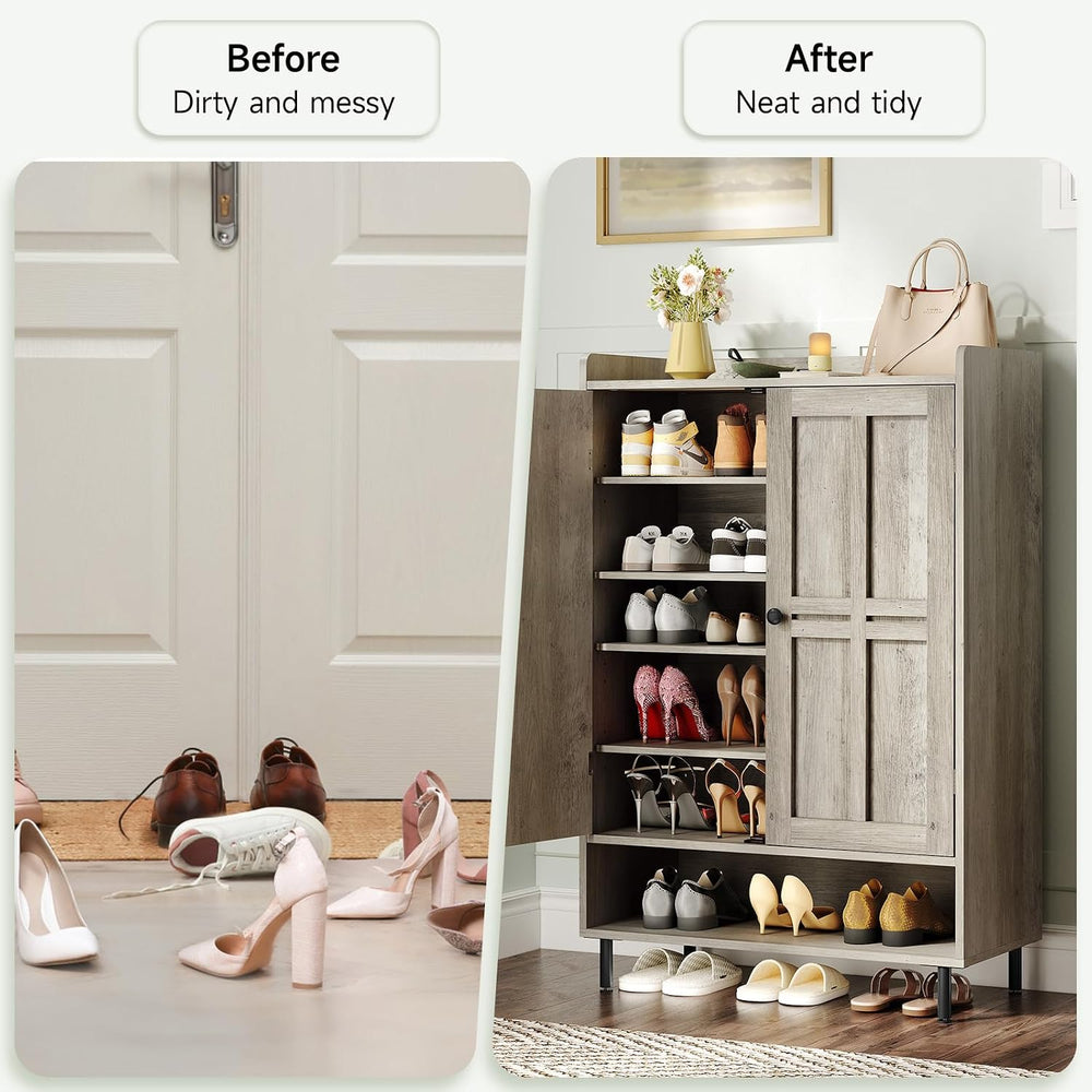 ONBRILL Shoe Cabinet with Cross Molding Doors, 6-Tier Storage(Gray Wash)