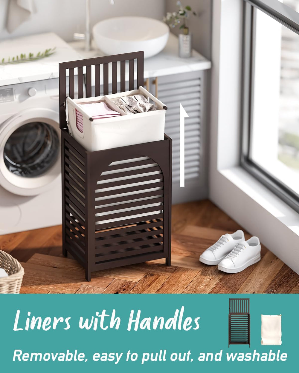 Laundry Hamper, 22.5 Gallon (85L) Bamboo Wood Clothes Laundry Basket with Lid...