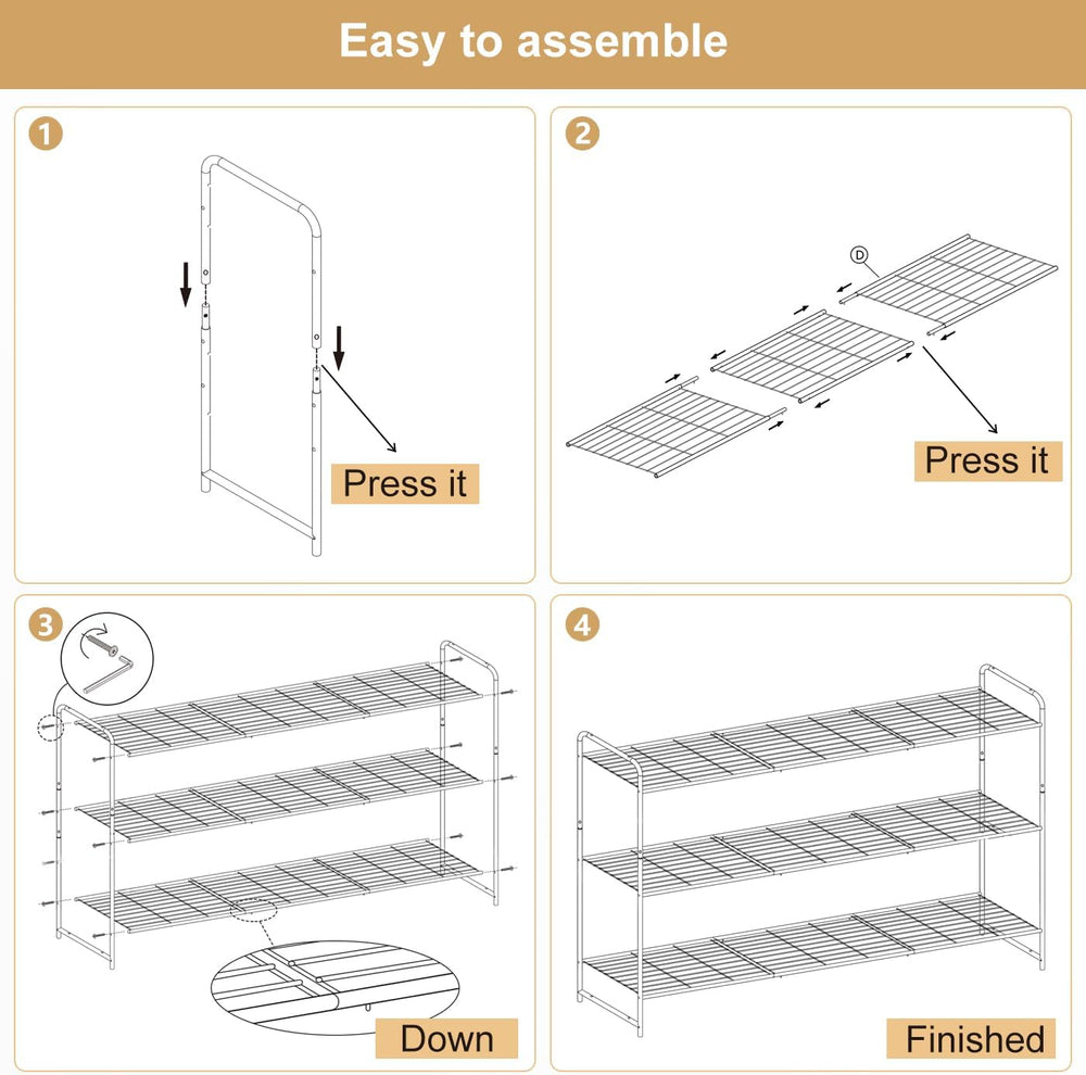 KEETDY 3-Tier Long Shoe Rack for Closet Metal Shoe Organizer for Entryway, Wi...
