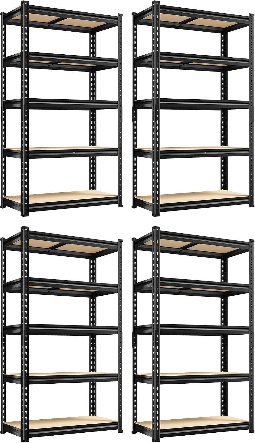 REIBII Storage Shelves,Set of 4,5 Tier Garage Shelving Heavy Duty,Adjustable ...