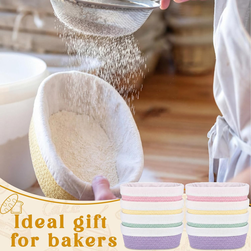 8 Pcs 10 Inch Bread Proofing Basket Set Cotton Rope Oval Banneton Basket Sour...