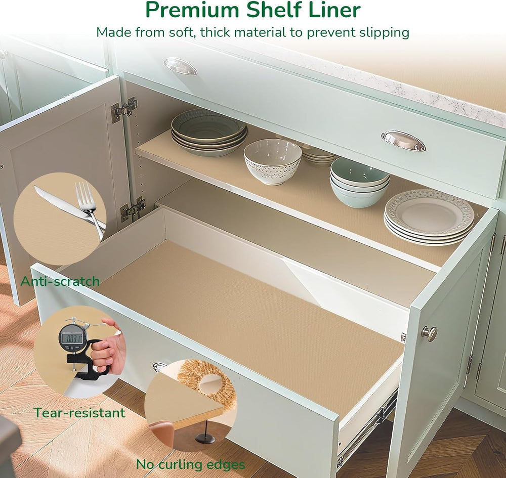 Strong Grip Drawer and Shelf Liner for Kitchen 23.6In x 20FT Beige