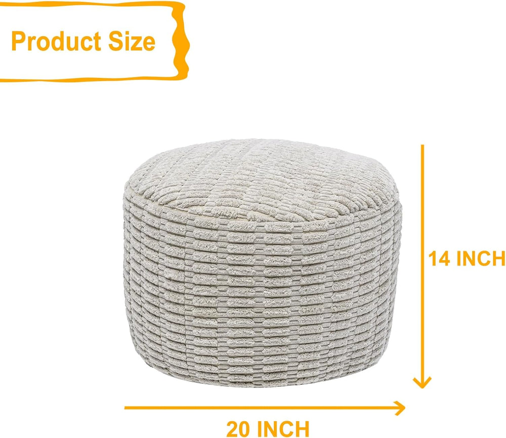 Asuprui Round Ottoman Pouf Foot Stool, Light Gray, 20x14In,Couch Foot Rest