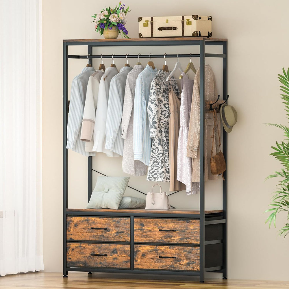 Freestanding Clothes Rack for Bedroom: Large Capacity 4 Drawers