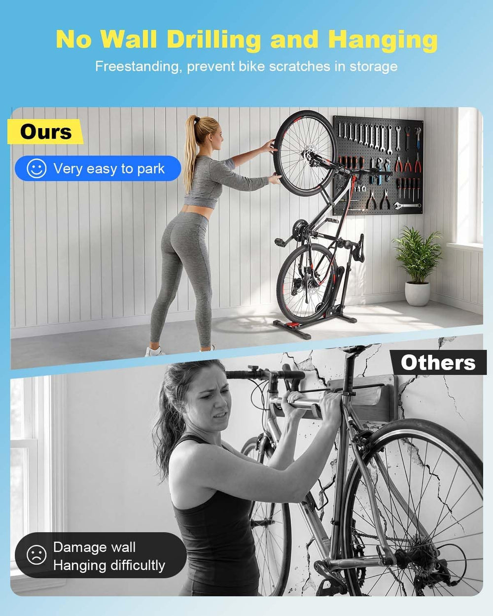WSDCAM Bike Stand, 2-in-1 Vertical & Horizontal Storage Rack, Foldable Ad...