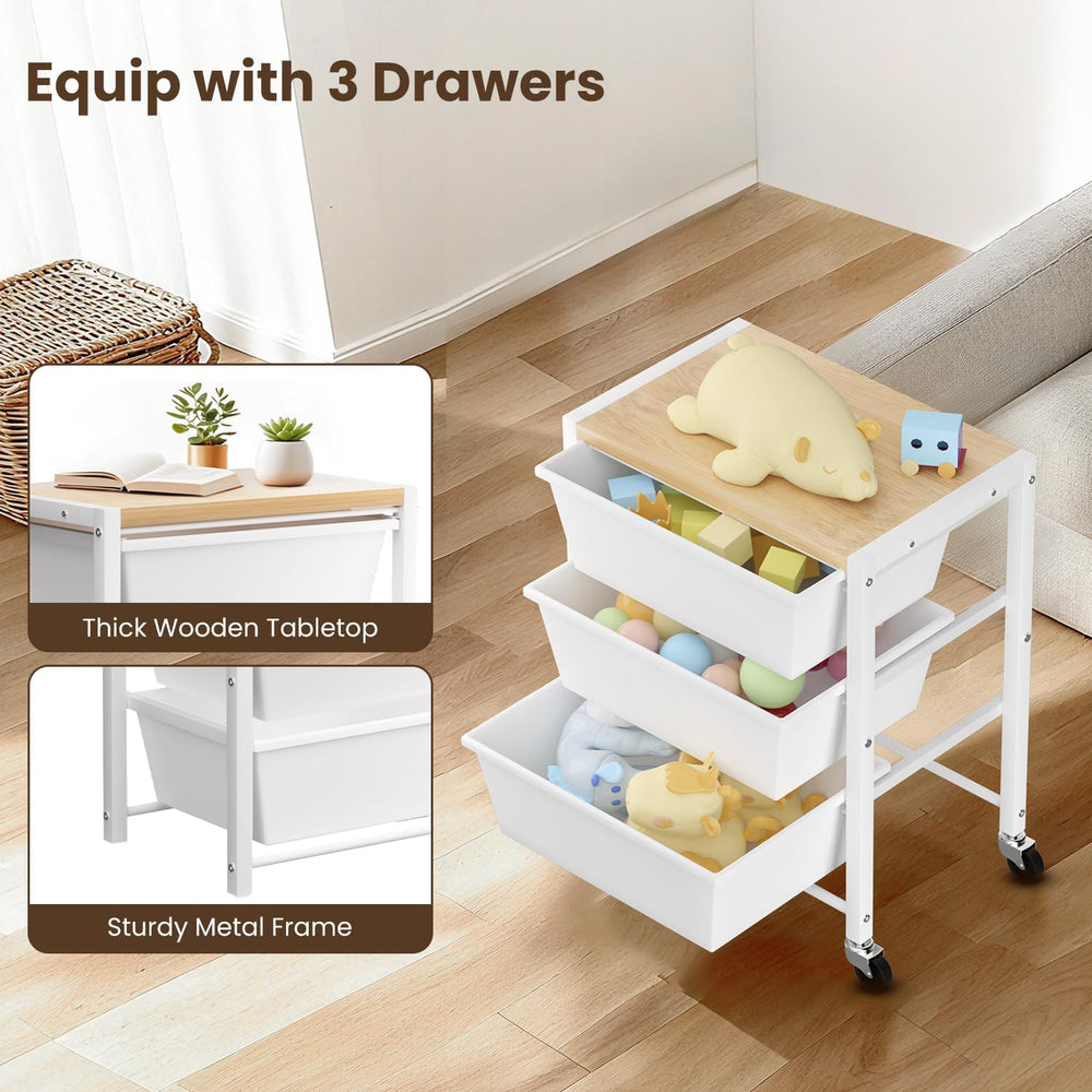 Rolling Cart with 3 Drawers, Plastic Drawer Storage Carts with Lockable Wheel...