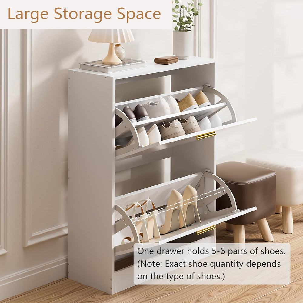 LYNSOM Entryway Shoe Cabinet Set of 2 with 2 Flip Drawers and Top Display, Wh...