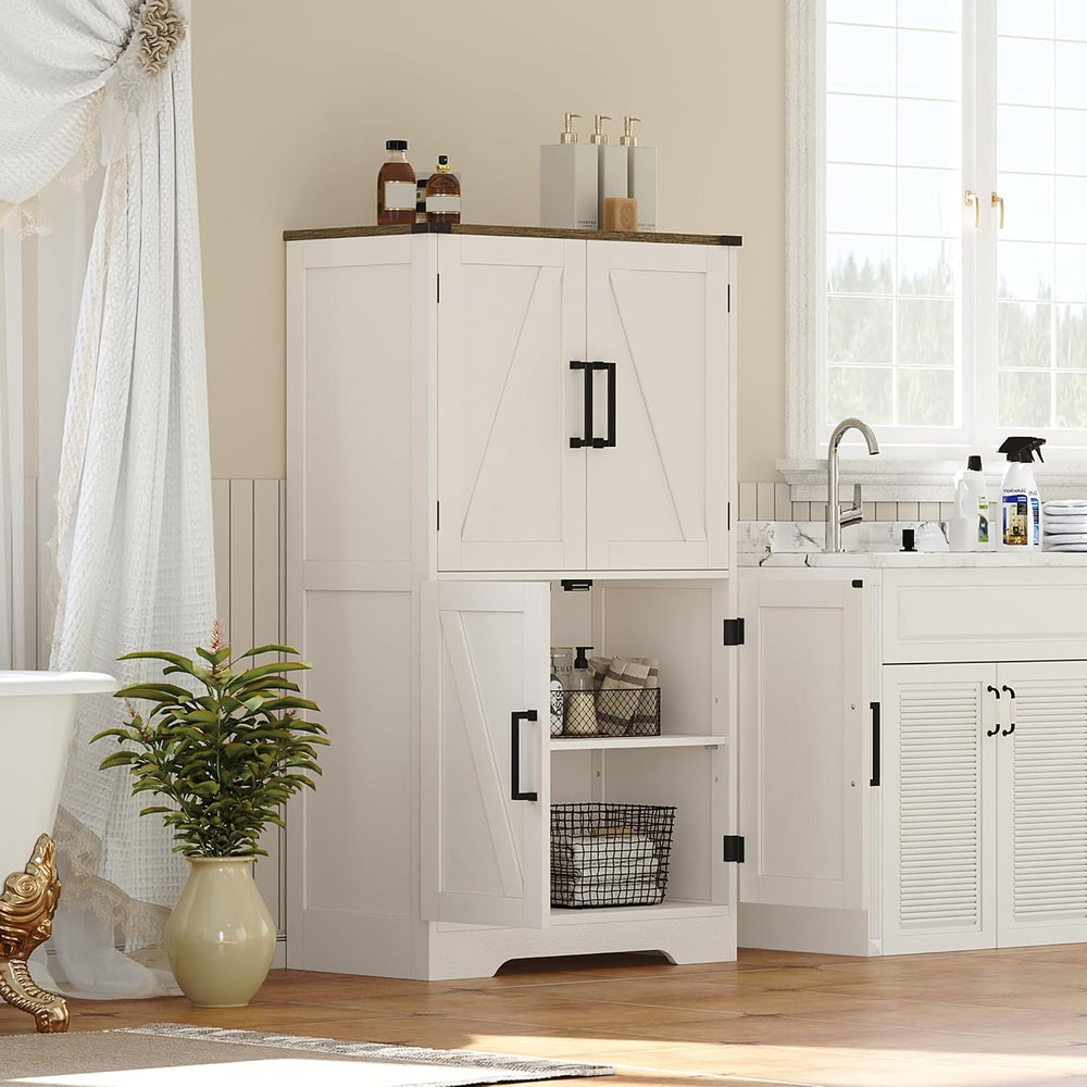 Treocho Farmhouse Bathroom Floor Cabinet with Adjustable Shelves