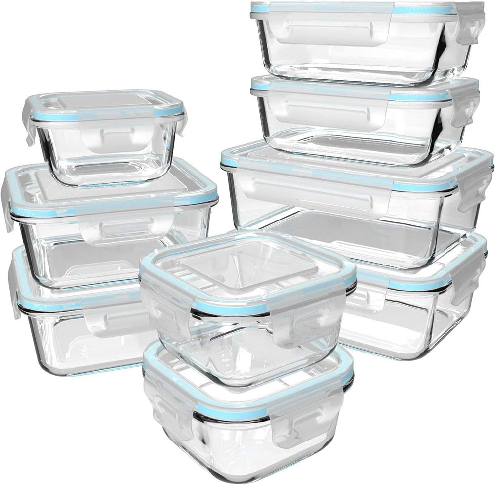 S SALIENT 18 Piece Glass Food Storage Containers with Lids, Glass Meal Prep C...