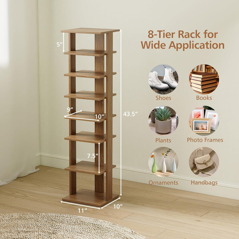 GIANTEX 8-Tier Vertical Shoe Rack, Freestanding Narrow Shoe Tower, Natural