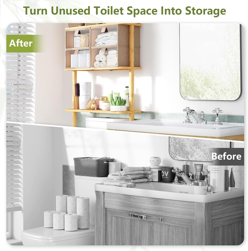 Bamboo Over The Toilet Storage, Bathroom Over Toilet Organizer with Cabinet