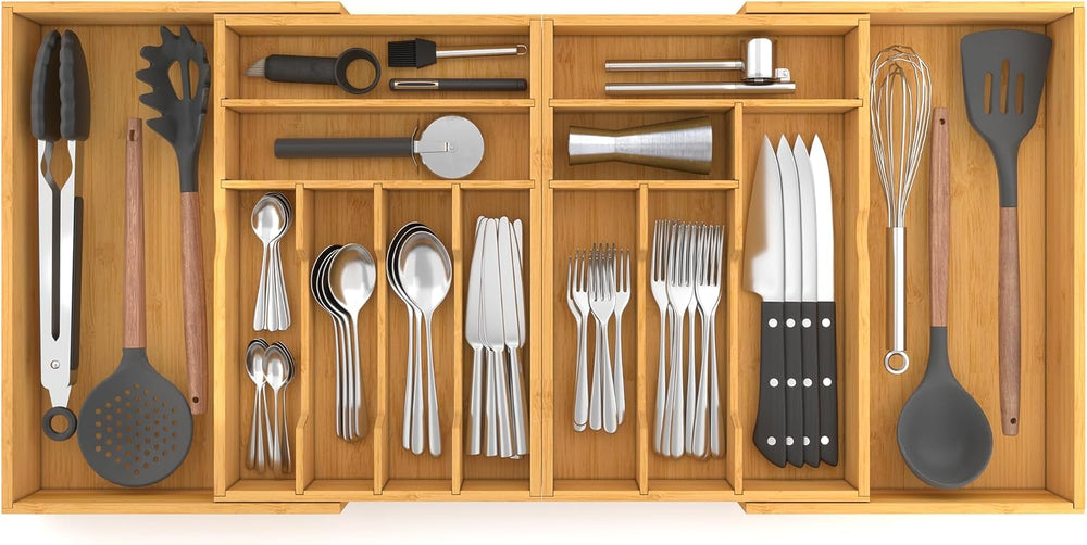 Suli Extra Large Silverware Drawer Organizer,Expandable 22in to 37in,Bamboo