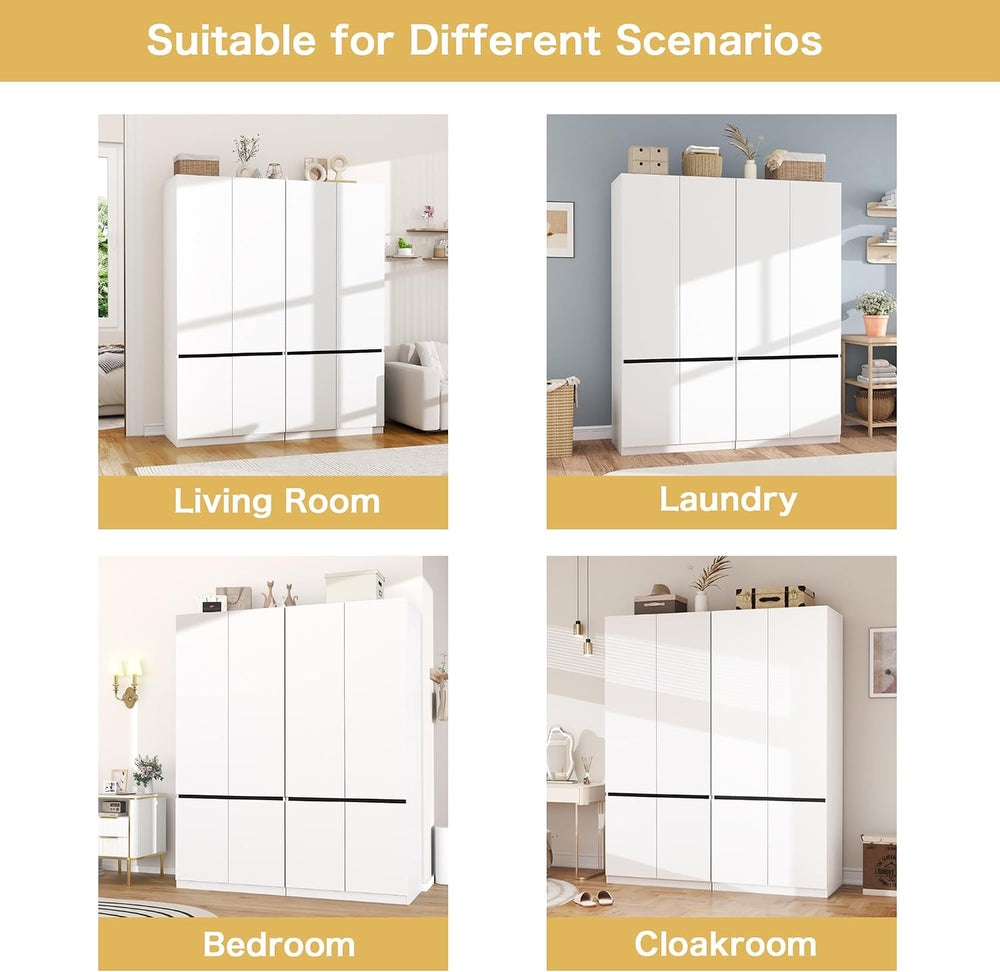 White Armoire Wardrobe Closet with 4 Doors: 75" H x 63" W