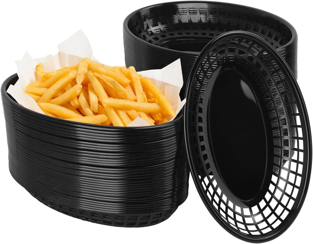 90 Pcs 9 x 5.7 Inch Reusable Oval Fast Food Baskets, Sturdy Plastic Serving B...