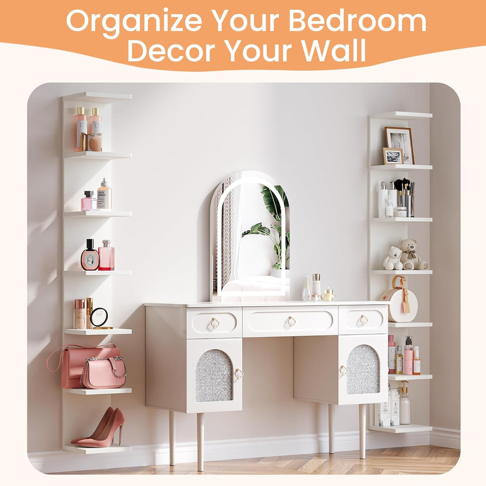 upsimples 7-Tier Floating Wall Shelf, White Vertical Vanity Decor Shelves
