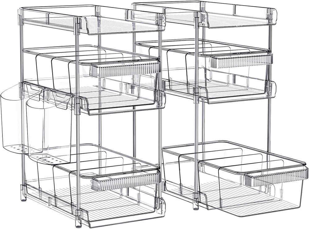 WAKISA 2Pcs Pull Out Organizer and Storage with Cups and Removable Dividers