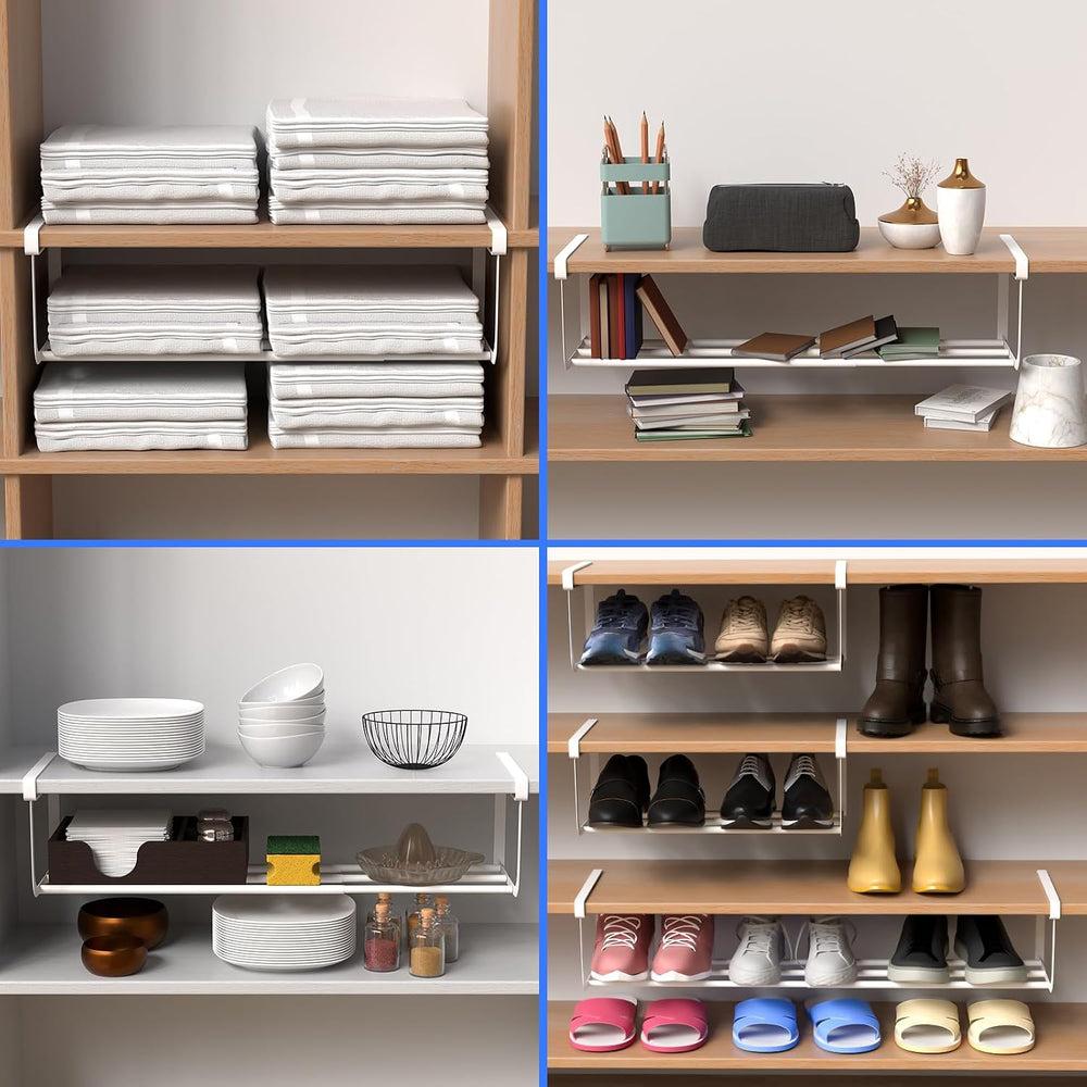 CroBlissful 4 Pcs Expandable Shoe Rack Shelf Organizer for Closet, White