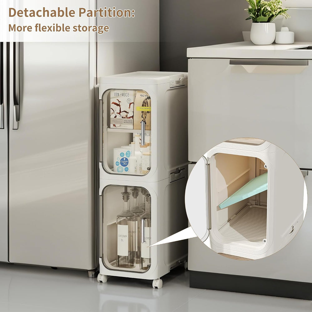 5-Tier Narrow Storage Cabinet Slim Bathroom Tall Skinny Organizer,Beige