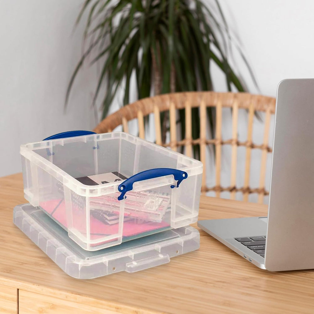 Really Useful Box 2 Pack 17L Plastic Storage Bins with Snap Lids and Clip Loc...