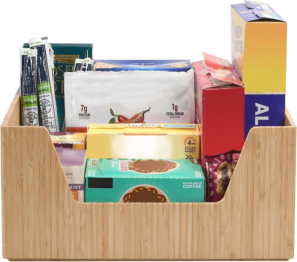 MobileVision Bamboo Storage Box with Open Front Stackable Bin Organizer to us...