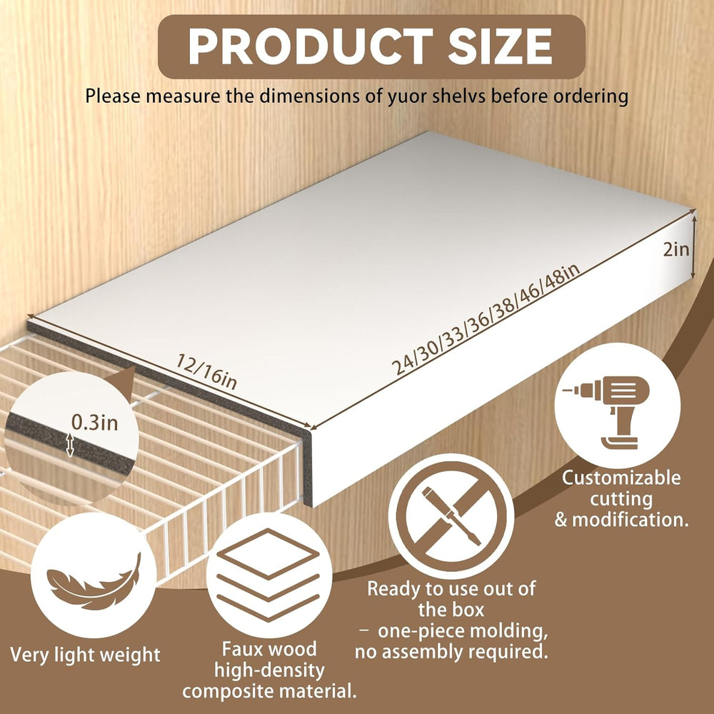 White Shelf Covers for Wire Shelving 24x12 Inch 5-Pack, Instant PVC Wood Look...