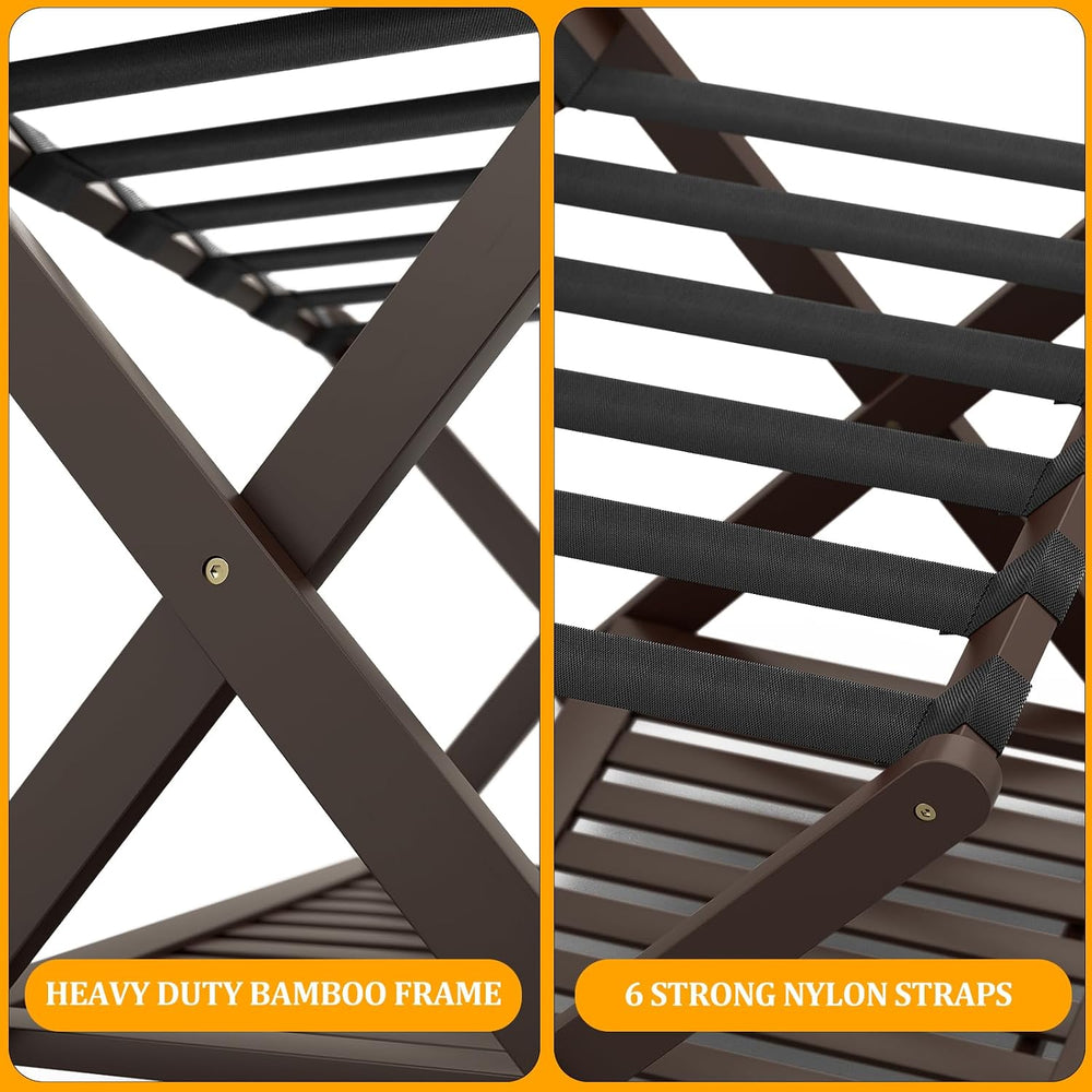 Bamboo Fully Assembled Luggage Rack for Guest Room, Suitcase Stand Set of 2
