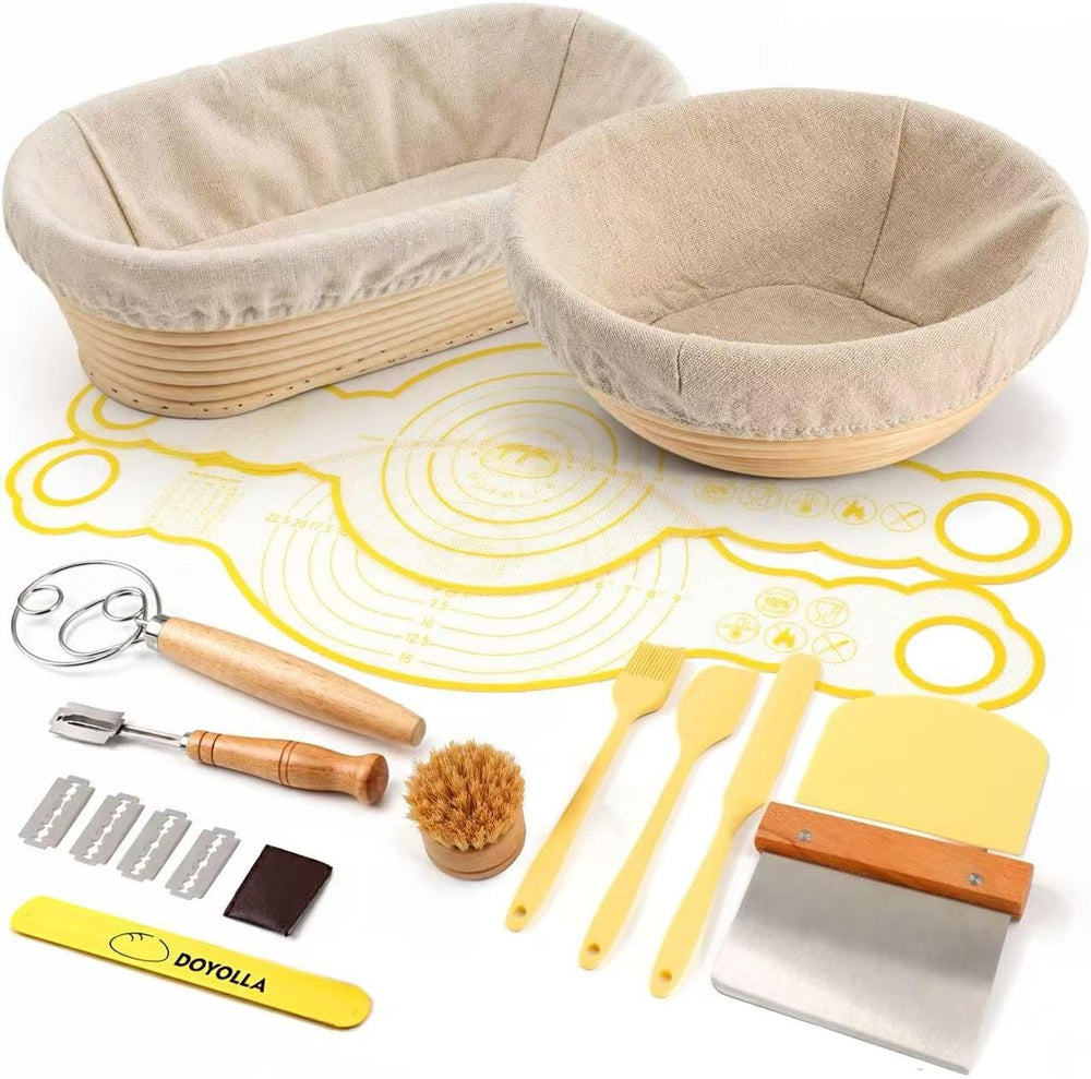 DOYOLLA Bread Proofing Baskets Set, 10 inch Oval & 8.5 inch Round Sour Do...