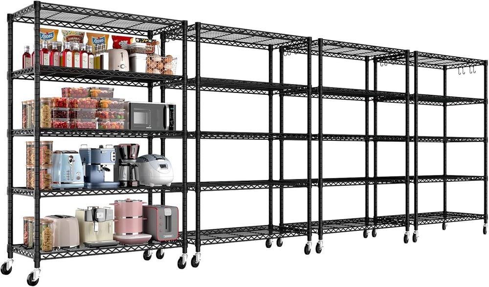 PrimeZone 36"W x 16"D x 79"H Wire Shelving with Wheels, 5-tier...