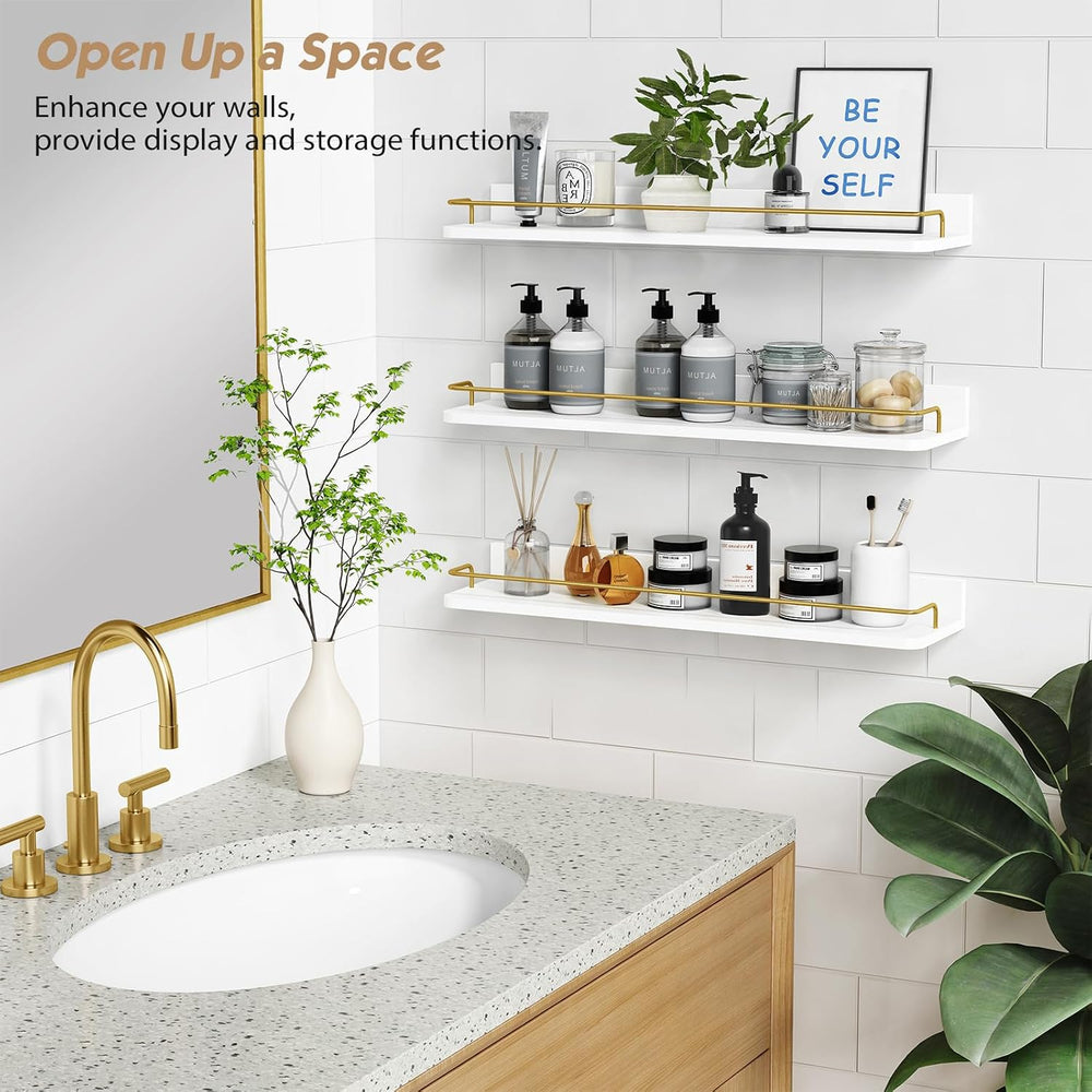 Forbena 24 Inch Bathroom Floating Shelves for Wall Set of 3, Gold Bathroom Sh...