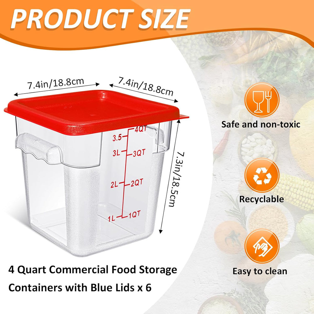 Yungyan 6 Pcs Commercial Clear Food Storage Containers 4 Qt Square Acrylic Ai...