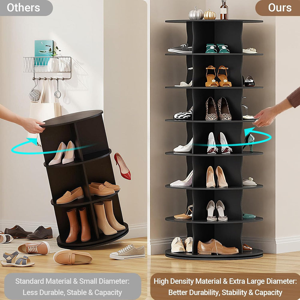 7-Tier Rotating Standing Shelf with Divider Shoe Rack Tower, Black