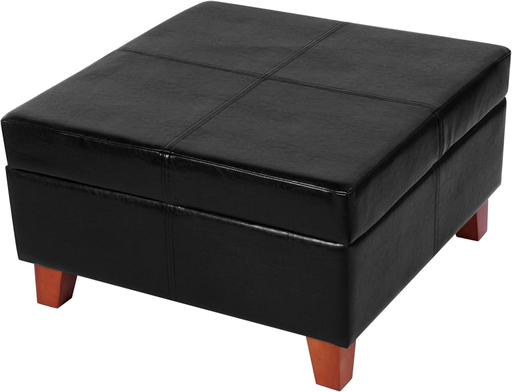 HomePop 28" Faux Leather Square Storage Ottoman - Black